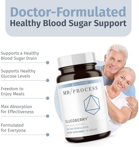 Side angle view of doctor formulated MD Process GlucoBerry capsules for glucose metabolism