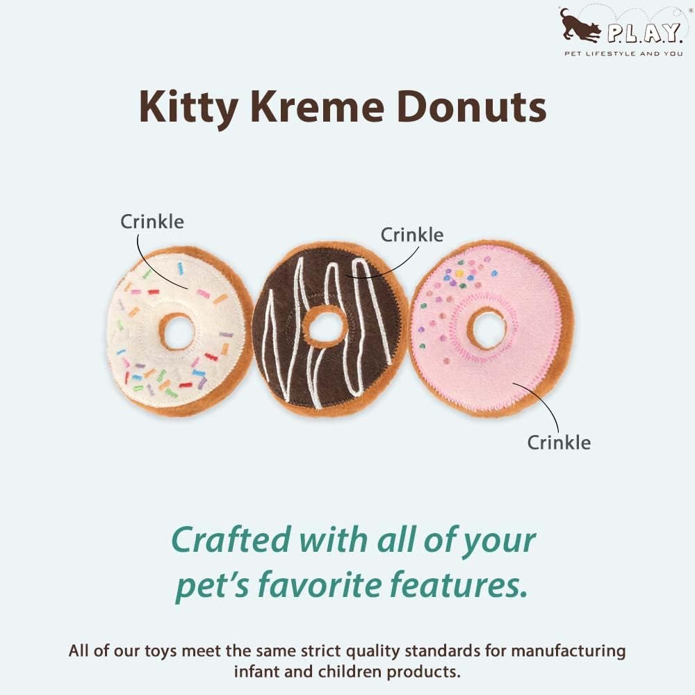 Three piece organic catnip filled plush donut toys for kittens