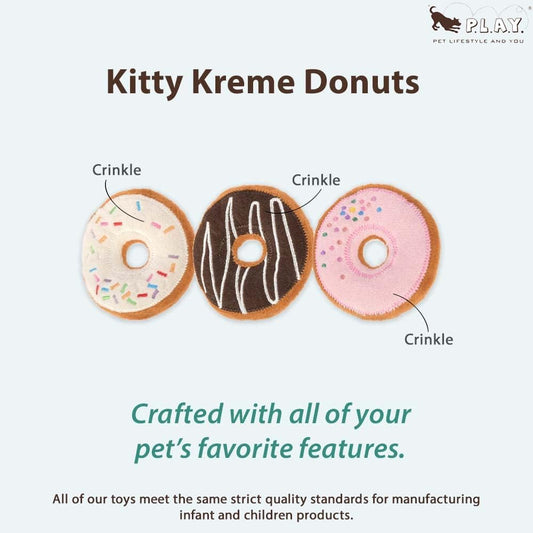 Three piece organic catnip filled plush donut toys for kittens