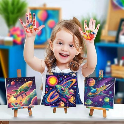 Four pack child safe acrylic paint pots and high quality paint brushes included in art set
