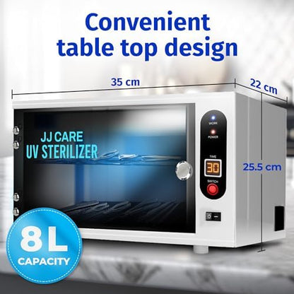 Side profile of JJ Care UV light cabinet for salon and spa tools