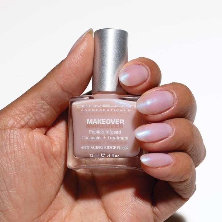 Keratin and peptide enriched nail concealer formula showing the sheer shimmering pink tint.