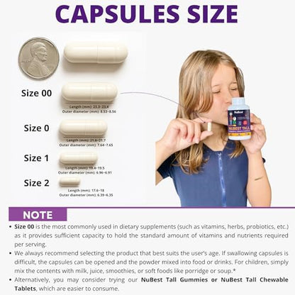 NuBest Tall bone health capsules for children and teenagers back view showing directions.