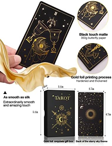 Detailed close up of WJPC gold foil tarot card with matte black finish