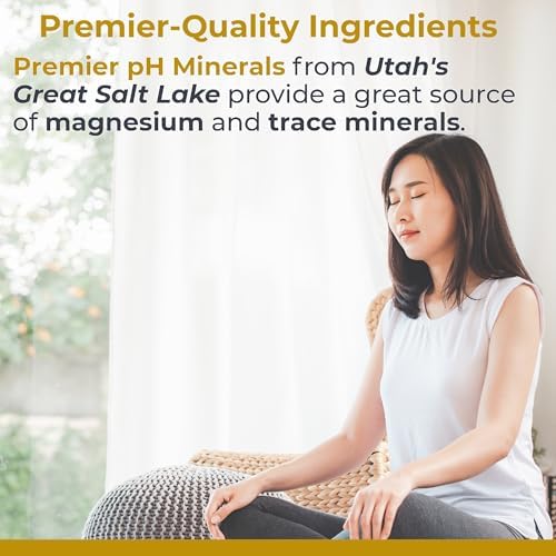 Side view of Premier pH Minerals bottle highlighting the non GMO verification and pure quality testing seals.