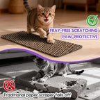 Flexible cat scratcher wrapped perfectly around a ninety degree wooden wall corner.