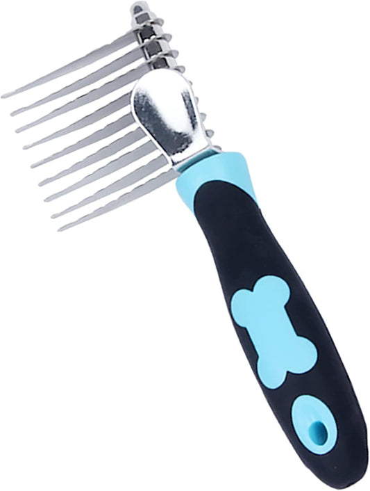 SunGrow Poodle Dog and Bunny Comb Dematting and Detangler tool shown from the front highlighting the sharp stainless steel blades.