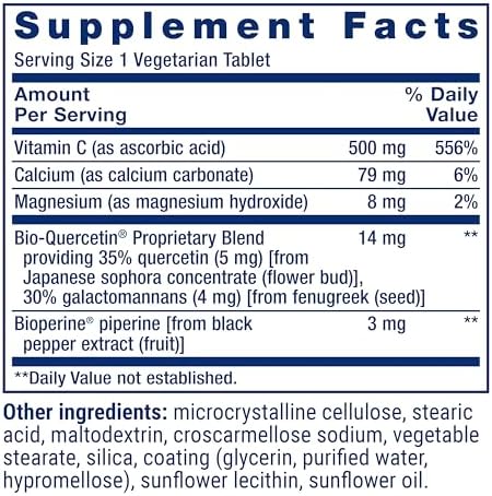 Life Extension vitamin c tablets ingredient facts panel