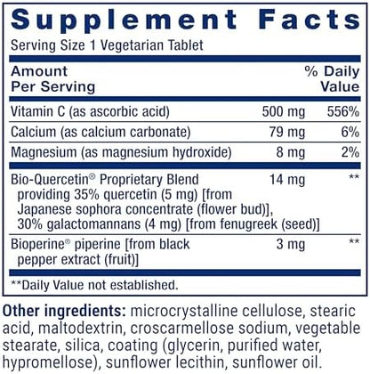 Life Extension Ultra Absorption Bio-Quercetin supplement nutritional facts panel.