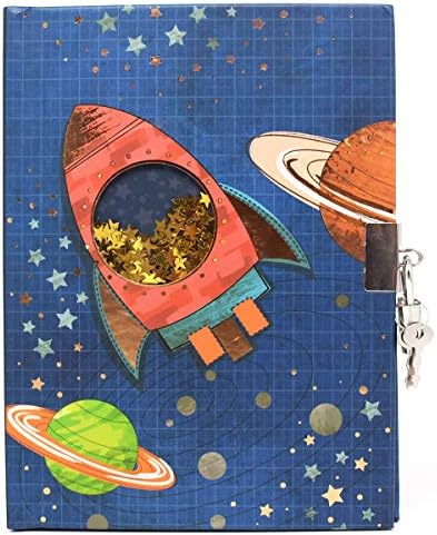Close up of the shakable sequin rocket on the journal cover
