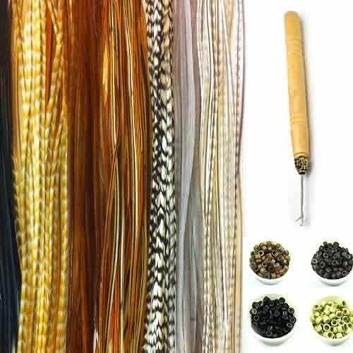 Sexy Sparkles feather hair extension kit with genuine long feathers and application tools