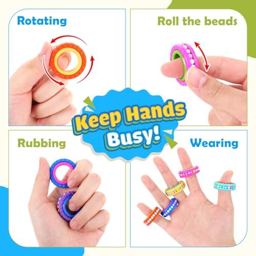Silent tactile fidget ring being worn on a finger demonstrating the smooth rotating action.