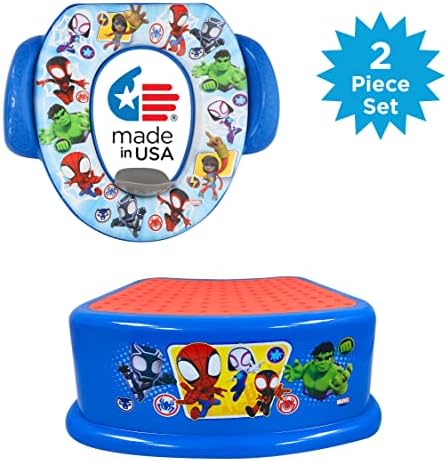 Cushioned soft potty seat from the Ginsey Spidey toilet training kit showing the built-in side handles and splash guard