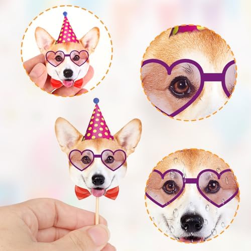 Puppy cupcake toppers arranged for a birthday party setup