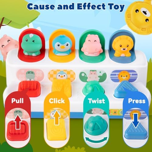 Interactive sensory toys for toddlers displaying the detailed mechanical switches and numbers.