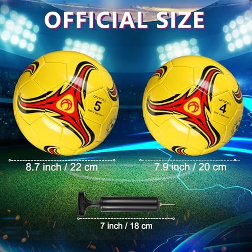 Multi colored training soccer balls with included hand pump and needle.