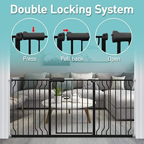 WAOWAO auto close toddler gate showing the 180 degree two way swing feature.