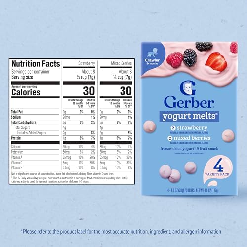 Gerber baby yogurt snacks nutrition label details