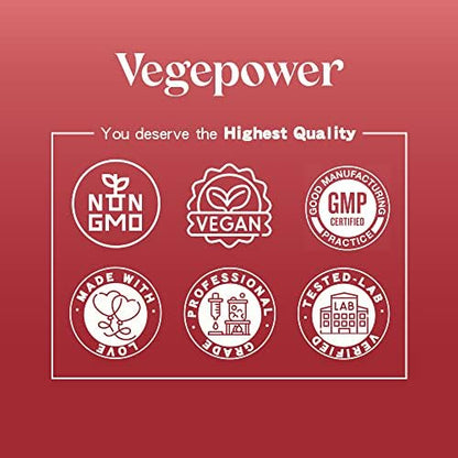Back label of VEGEPOWER iron gummies indicating the inclusion of Vitamin C, B-Complex, folate, and zinc.