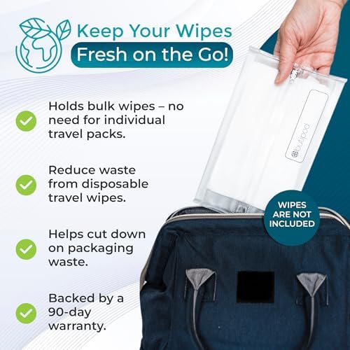 Butipods portable wet wipe dispenser with center zipper access