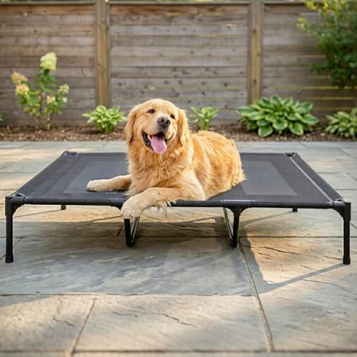 suddus Elevated Dog Bed for Large Dogs 120lb, Breathable Cooling Raised Dog Cot with Dual Support Bars & Metal Frame, No-Slip Feet, Waterproof Pet Bed for Indoor/Outdoor, X-Large, 48 * 36 * 9in, Grey - Image 2