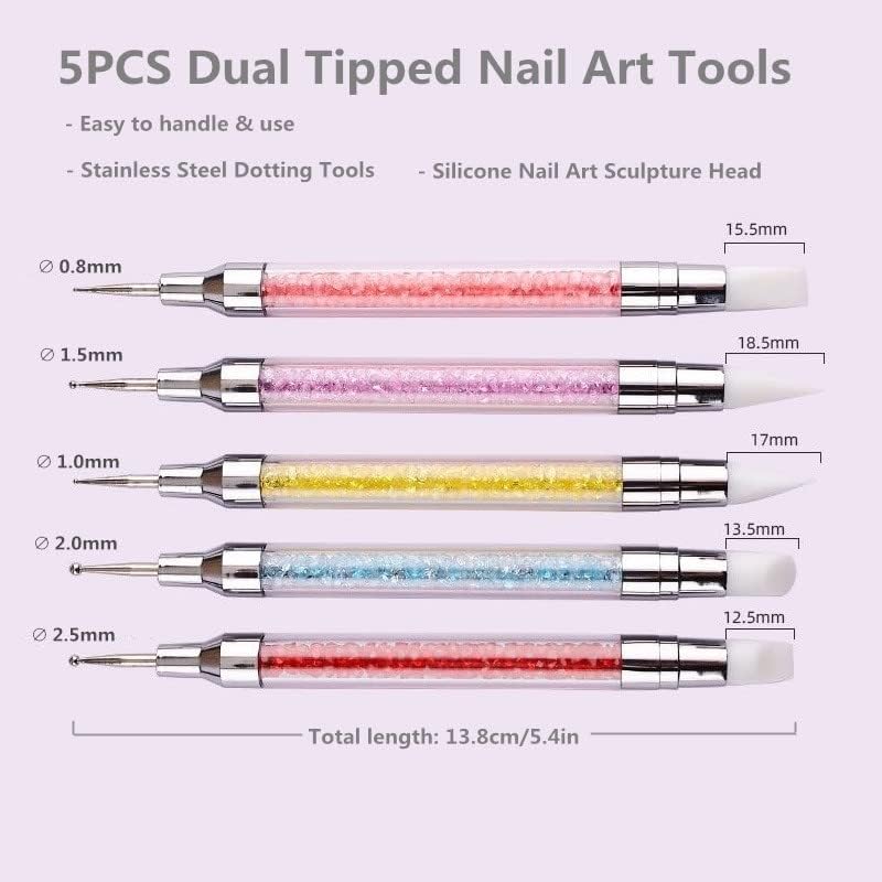 Close up of five stainless steel metal ball tips for precise manicure detailing