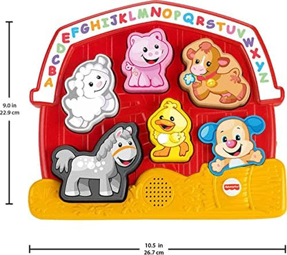 Packaging view of the imported Fisher-Price Laugh and Learn learning puzzle for kids aged one plus.