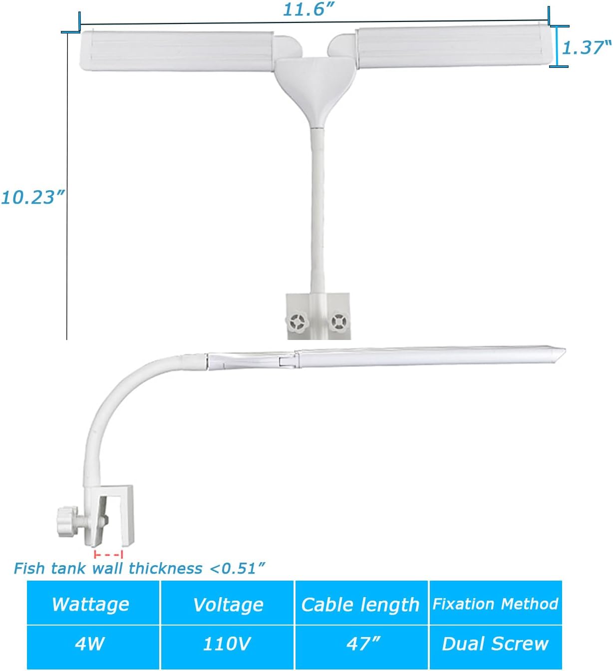 Pueutu 4W aquarium plant light illuminating freshwater tank