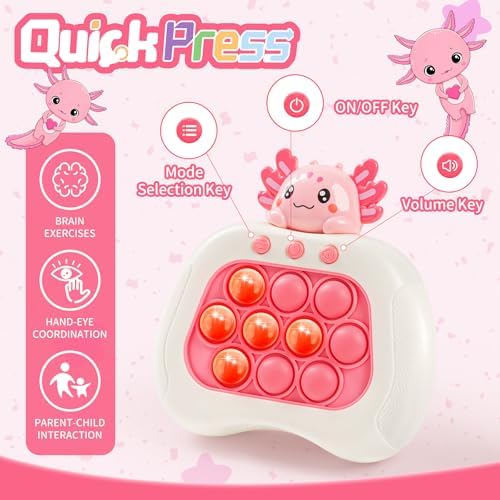 Pink electronic axolotl sensory fidget toy close up showcasing the side grip design