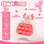 Pink electronic axolotl sensory fidget toy close up showcasing the side grip design