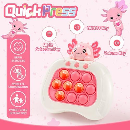 Pink electronic axolotl sensory fidget toy close up showcasing the side grip design