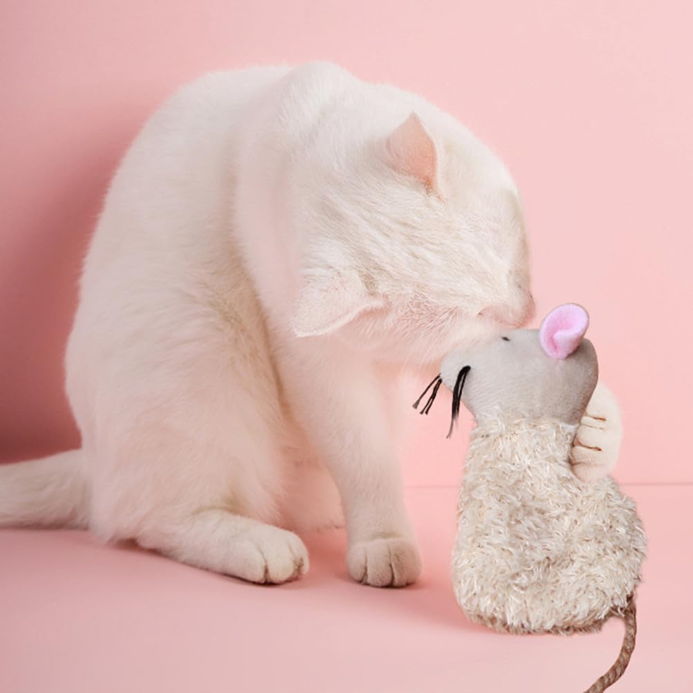 Refillable catnip mouse toy with natural jute tail for realistic play