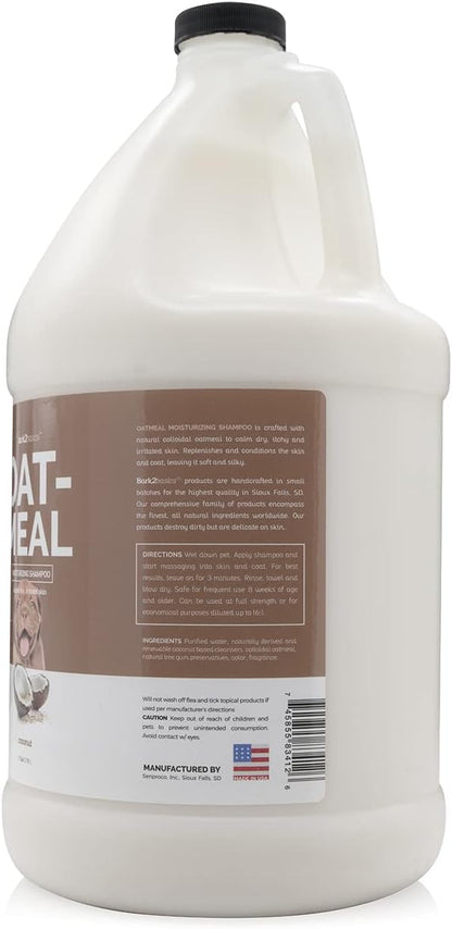 Close up of Bark 2 Basics Oatmeal Dog Shampoo label and ingredients
