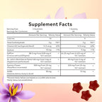 Saphire Happy Chews saffron gummies container highlighting the 30 day supply serving directions