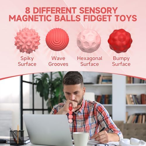Silicone Magnetic Fidget Balls Toys, 8Pcs Attraction Textures Sensory Fidget Ball with Silicone Shell for for Adults,Silent Desk Magnetic Stress Balls Fidget Toys, Stocking Stuffers for Teens Gifts - Image 4