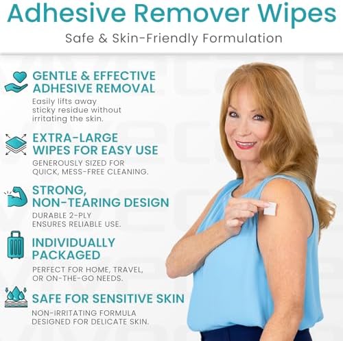 Individually wrapped no sting adhesive remover pads for sensitive skin