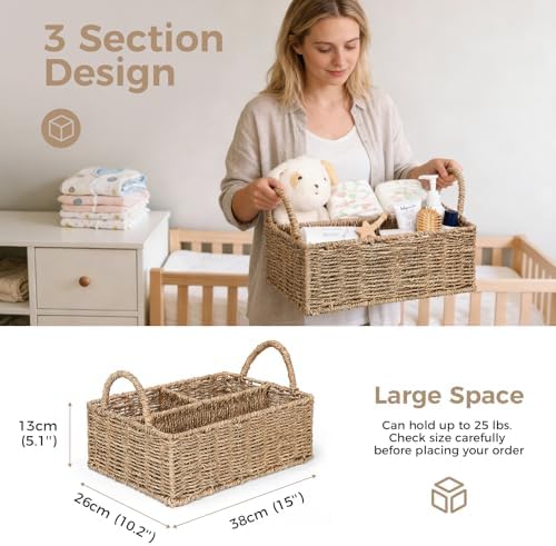 Handmade woven rattan caddy for changing table essentials