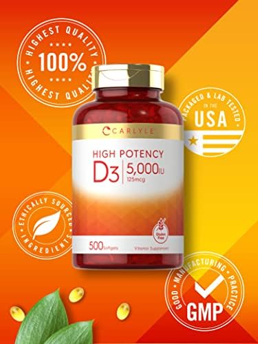 Nutritional facts and supplement panel on Carlyle Vitamin D3 bottle