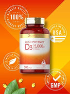 Nutritional facts and supplement panel on Carlyle Vitamin D3 bottle
