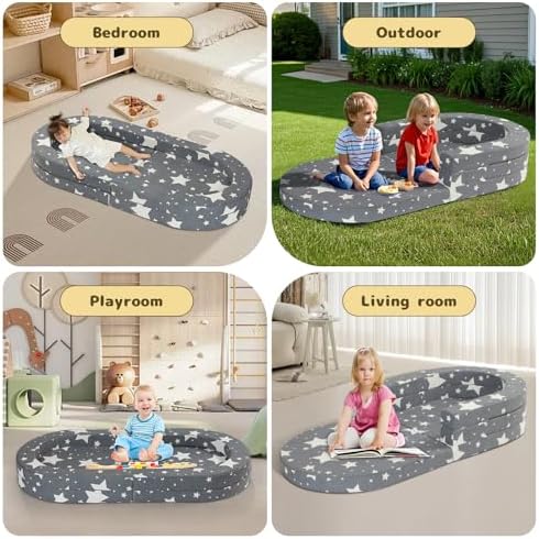 Tykacna travel toddler bed folded compactly demonstrating its lightweight design for family vacation transport.