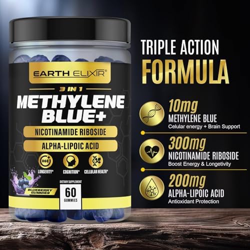 Earth Elixir 3 In 1 Methylene Blue Gummies supplement facts label