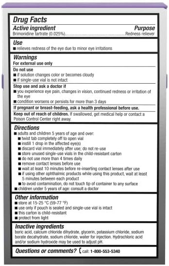 Sterile single use vials of LUMIFY redness reliever for travel