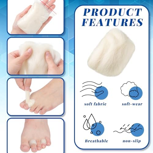 Soft white lambs wool padding being applied to toes for bunion relief