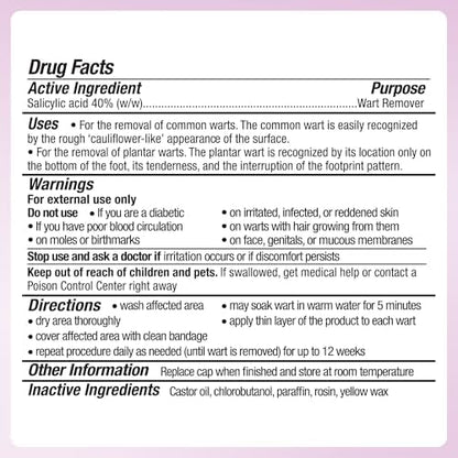 Packaging showing drug facts and directions for the WartStick Kids wart remover.