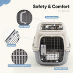 DUMOS 23" Hard-Sided Pet Carrier for Small Dogs & Cats, Airline Approved Travel Crate with Enhanced Security Latches, Front & Top Load Wire Door, Food Bowl for Traveling, Hiking, Camping, Beige&Grey - Image 4