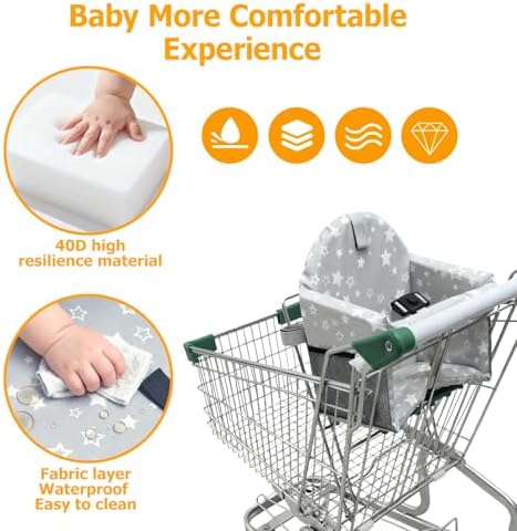Universal baby seat protector installed on a grocery cart