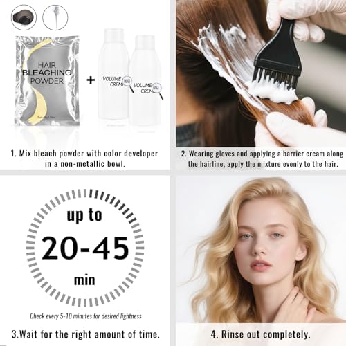 Cosmtek professional hair lightener powder showing eight levels of lift capability details