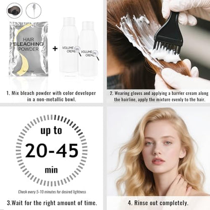 Cosmtek professional hair lightener powder showing eight levels of lift capability details