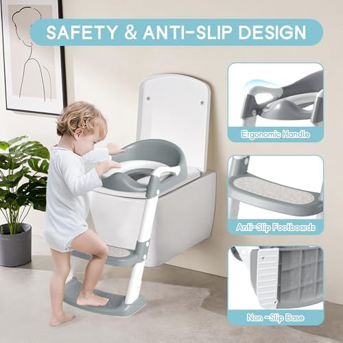 Close up of the upgraded wide anti slip pedals on the COOSEYA toddler step ladder.