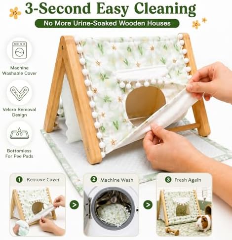 Guinea Pig Hideout No Bottom, Sturdy Bamboo Small Animal House with Window, Rabbit Bunny Tunnel, Easy to Assemble for Hamsters Bunny Rat Chinchillas Playing Hiding, Guinea Pig Cage Accessories, Green - Image 6
